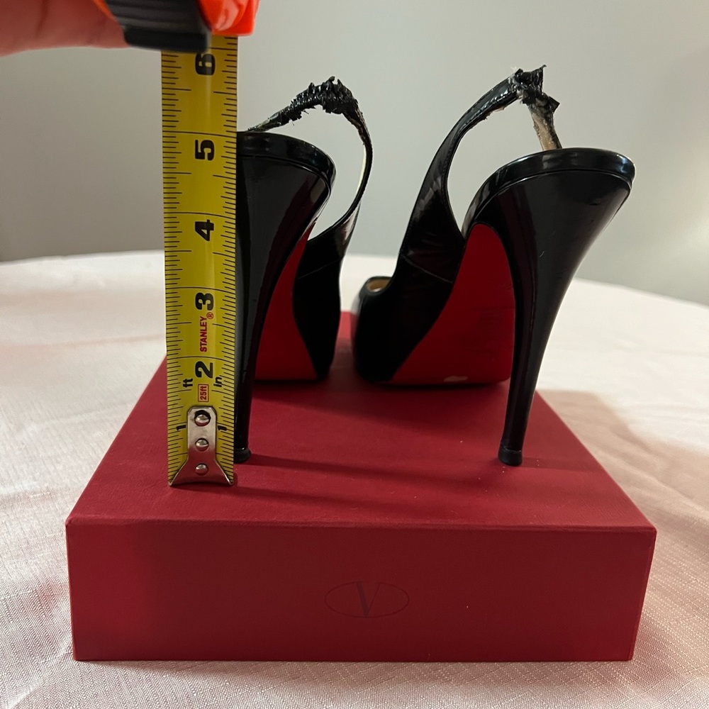 Christian Louboutin Glossy Black Peep-Toe Heels - Picture 9 of 11